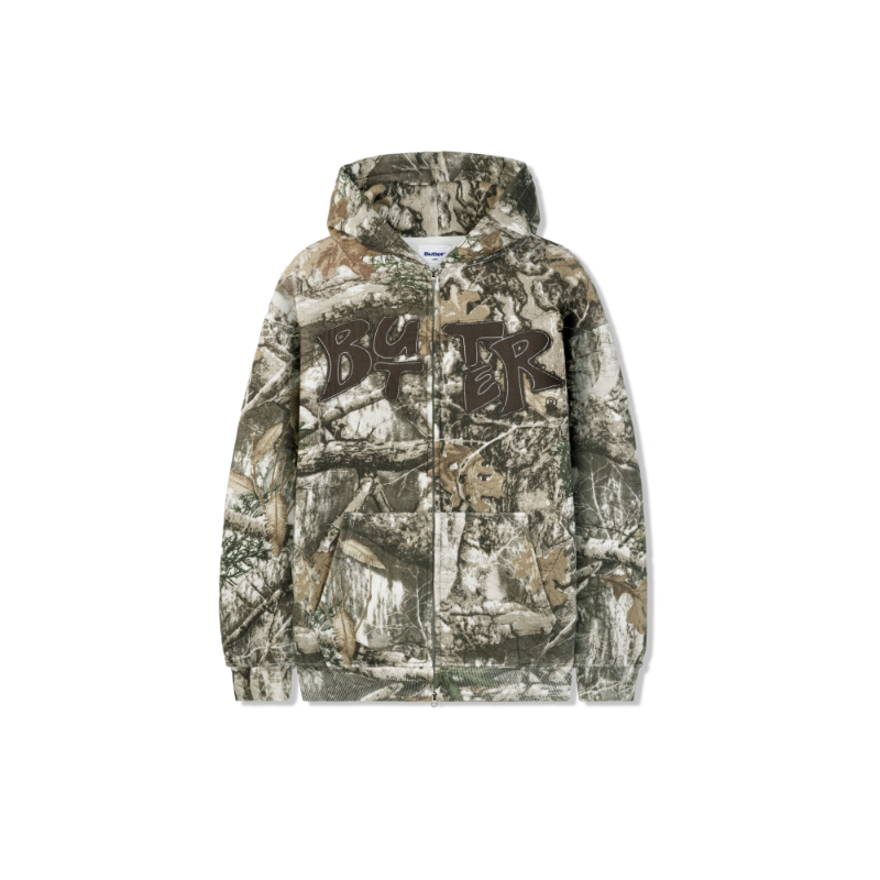 BUTTER HOODIE FABRIC APPLIQUE ZIP-THRU - FOREST CAMO